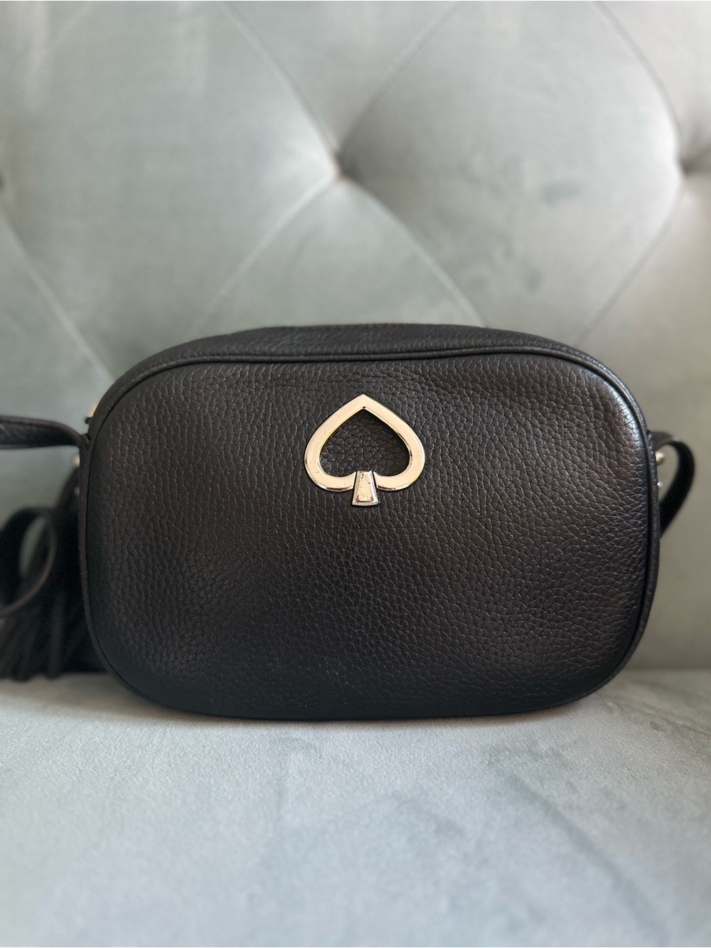 kate spade Black Pebbled Leather Spade Logo Crossbody Bag